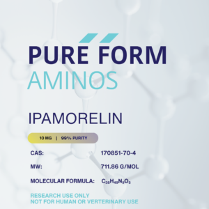 A card explaining the molecular breakdown of our Ipamorelin 10mg product