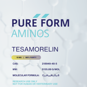 A card explaining the molecular breakdown of our Tesamorelin 10mg product