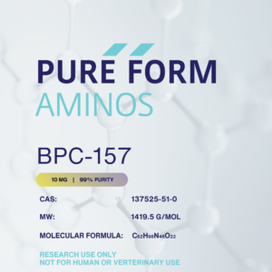 A card explaining the molecular breakdown of our BPC-157 10mg product