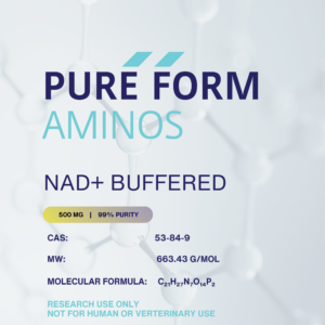A card explaining the molecular breakdown of our NAD+ Buffered 500mg product